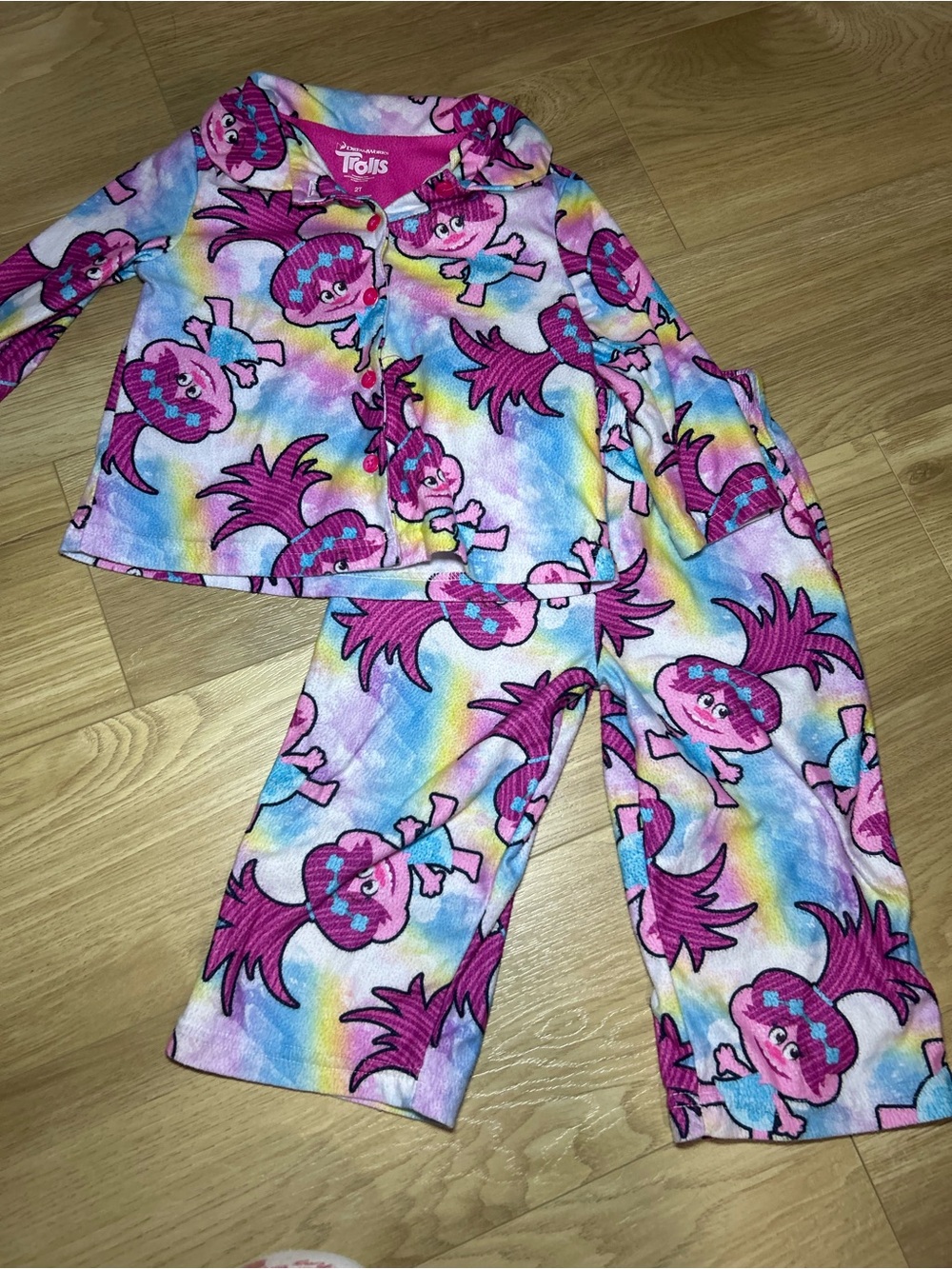 Trolls Pink Rainbow Fleece Kids Pajama Set